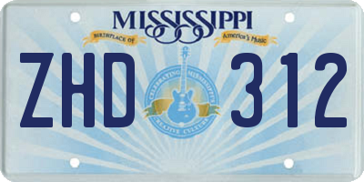 MS license plate ZHD312