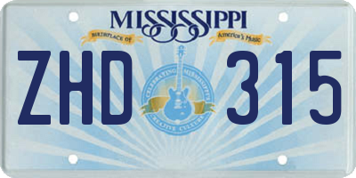 MS license plate ZHD315