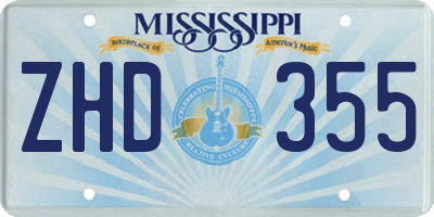MS license plate ZHD355