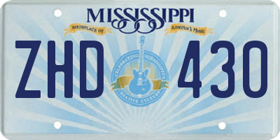 MS license plate ZHD430