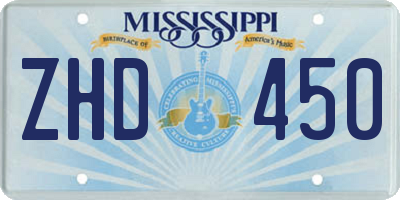 MS license plate ZHD450