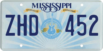 MS license plate ZHD452