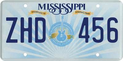 MS license plate ZHD456