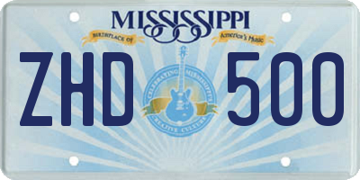 MS license plate ZHD500