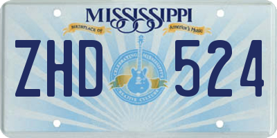 MS license plate ZHD524