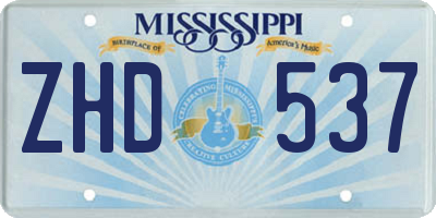 MS license plate ZHD537