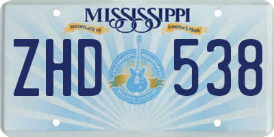 MS license plate ZHD538