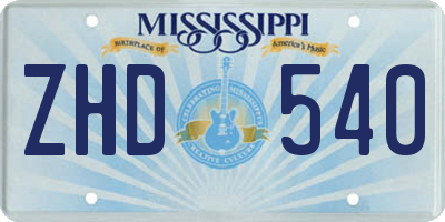 MS license plate ZHD540