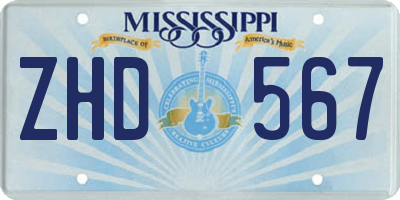 MS license plate ZHD567