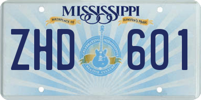 MS license plate ZHD601