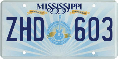 MS license plate ZHD603