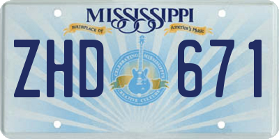 MS license plate ZHD671