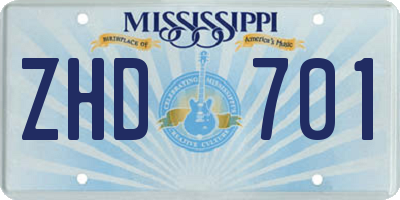 MS license plate ZHD701