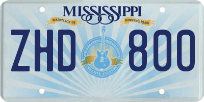 MS license plate ZHD800