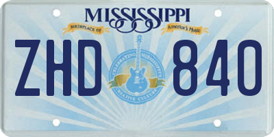 MS license plate ZHD840