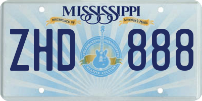 MS license plate ZHD888
