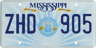 MS license plate ZHD905