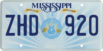 MS license plate ZHD920