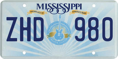 MS license plate ZHD980