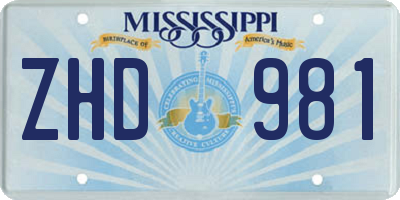 MS license plate ZHD981