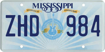 MS license plate ZHD984