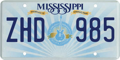 MS license plate ZHD985