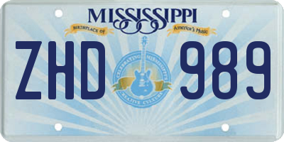 MS license plate ZHD989