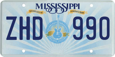 MS license plate ZHD990