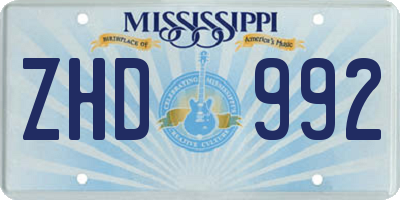 MS license plate ZHD992