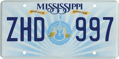 MS license plate ZHD997