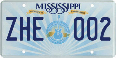 MS license plate ZHE002
