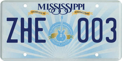 MS license plate ZHE003