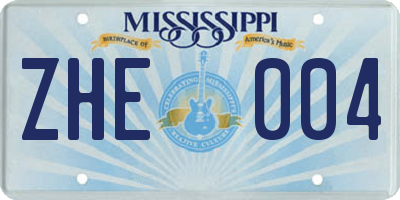 MS license plate ZHE004