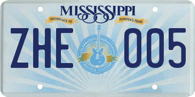 MS license plate ZHE005