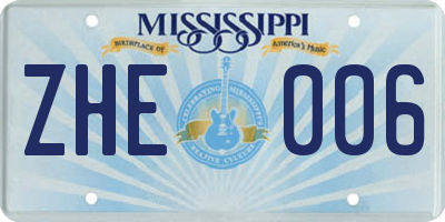 MS license plate ZHE006
