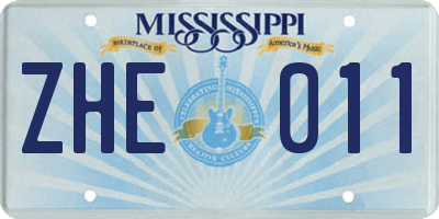 MS license plate ZHE011
