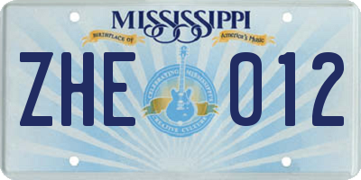 MS license plate ZHE012
