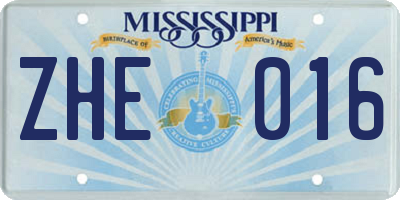 MS license plate ZHE016