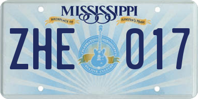 MS license plate ZHE017