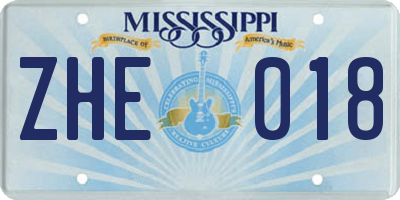 MS license plate ZHE018