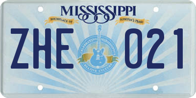 MS license plate ZHE021