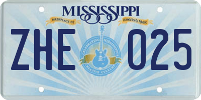 MS license plate ZHE025