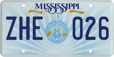 MS license plate ZHE026