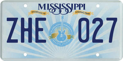 MS license plate ZHE027