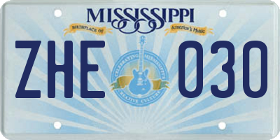MS license plate ZHE030