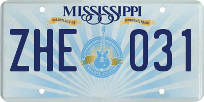 MS license plate ZHE031