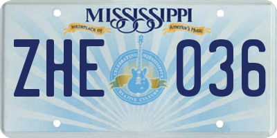 MS license plate ZHE036