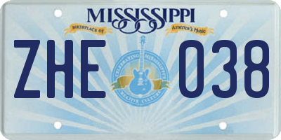 MS license plate ZHE038