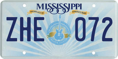 MS license plate ZHE072