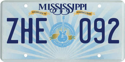 MS license plate ZHE092